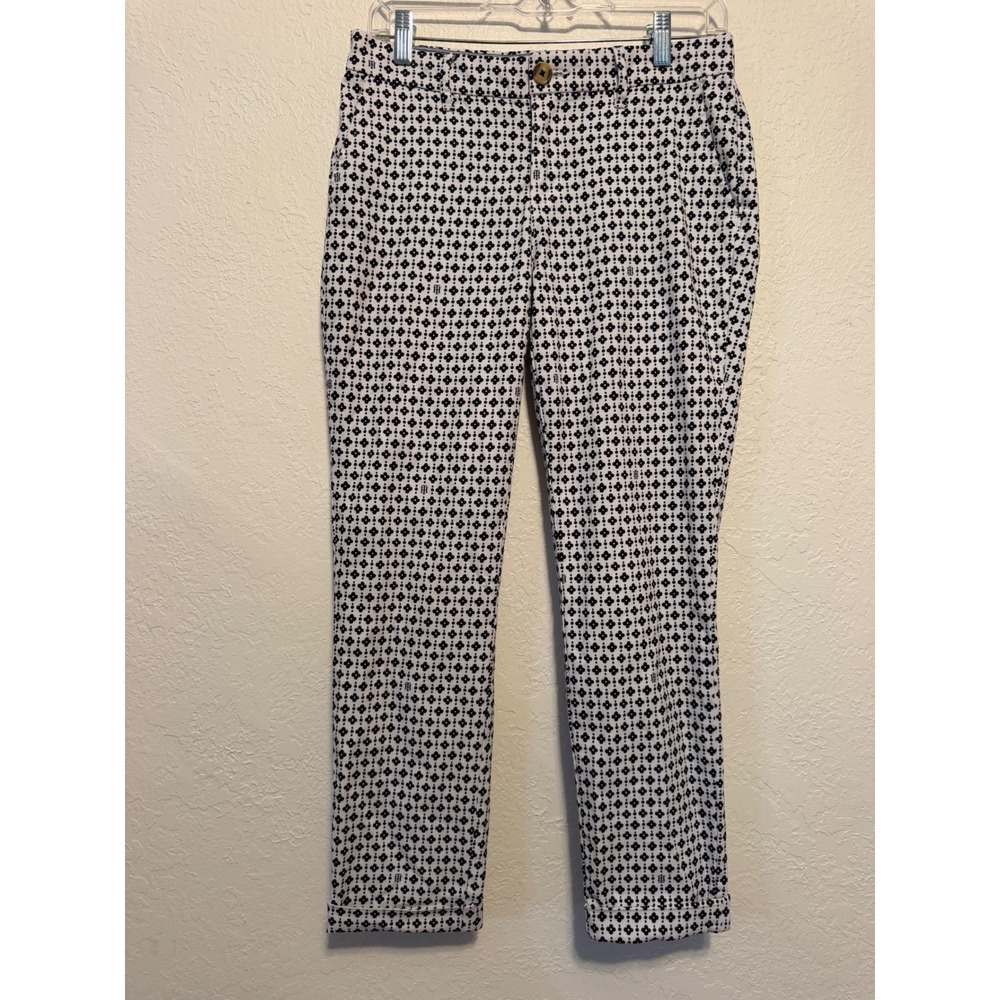 Tommy Hilfiger Womens White Navy Blue Geometric Floral Ankle Pants Size 2